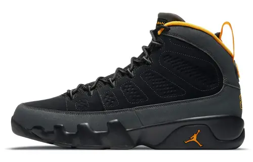 Jordan Air Jordan 9 University Gold synthetic leather, artificial leather, pigskin, versatile, trendy, shock-absorbing, non-slip, wear-resistant, wrapped support, high-top basketball shoes, men's black gold
