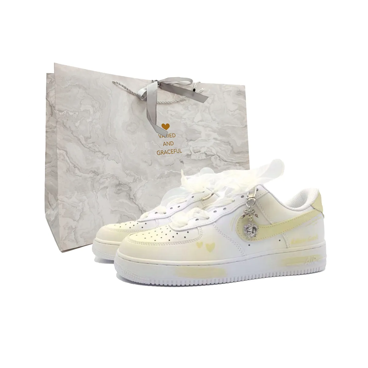 Nike Air Force 1 Slip Resistant Abrasion Resistant Low top Skateboard Shoes Unisex Champagne