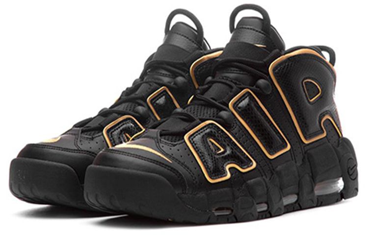 Мужские кроссовки Nike Air More Uptempo (черно-золотые) — фото 2