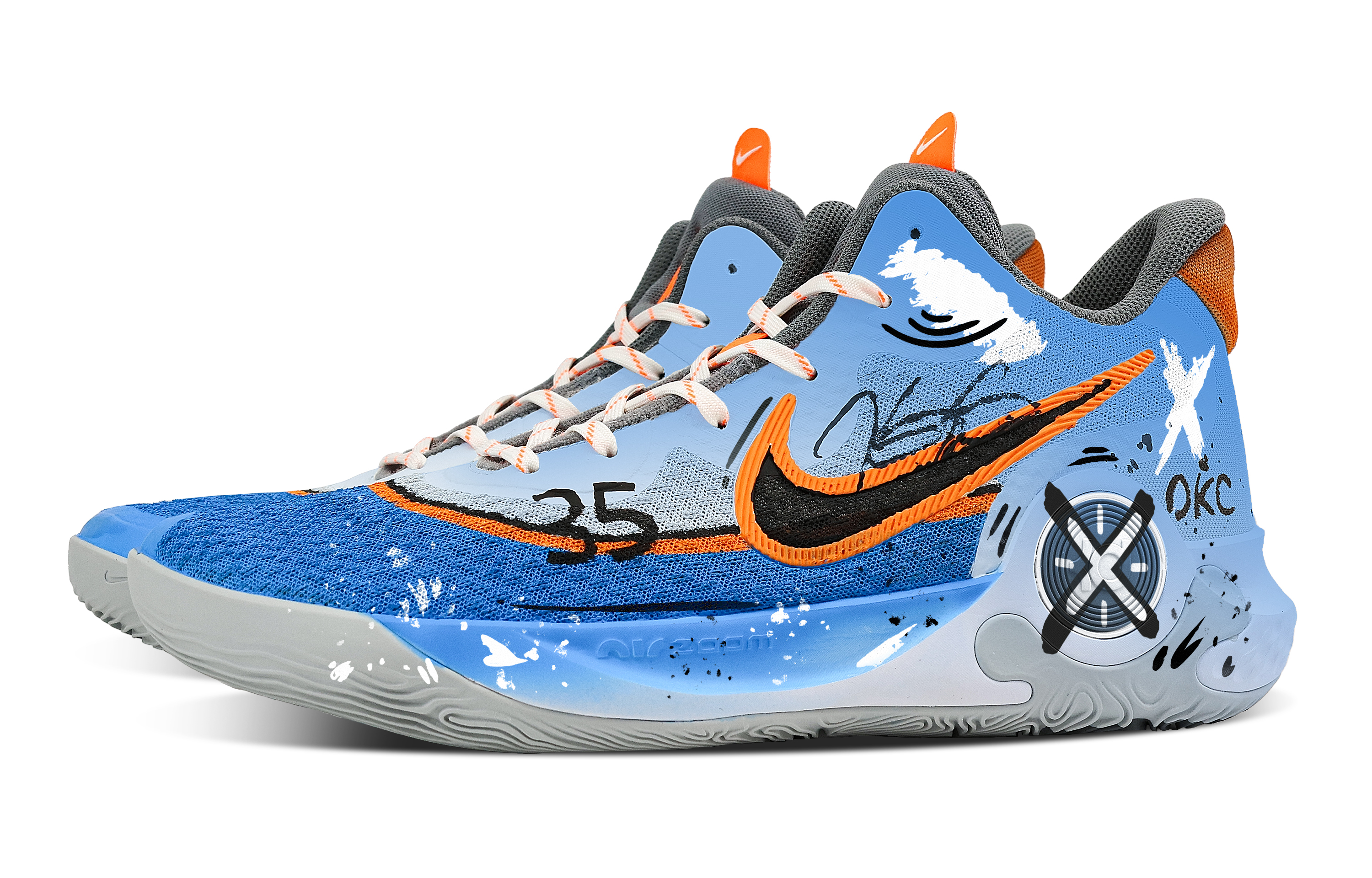 Nike KD Trey 5 IX Phantom Wind Chaser Cushioning, Wear Resistant Mid top Basketball Shoes Unisex Blue Orange