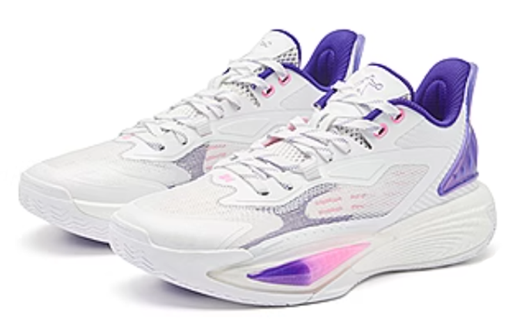 QIAODAN Prickle 7.0 Cushioning Slip Resistant Low top Basketball Shoes Men’s White Purple