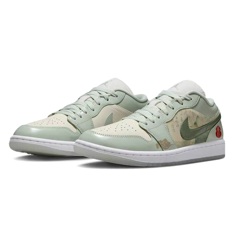 Jordan Air Jordan 1 Love For Lotus Blue Moon Cushioning Slip Resistant Low top Vintage Basketball Shoes Women’s Green