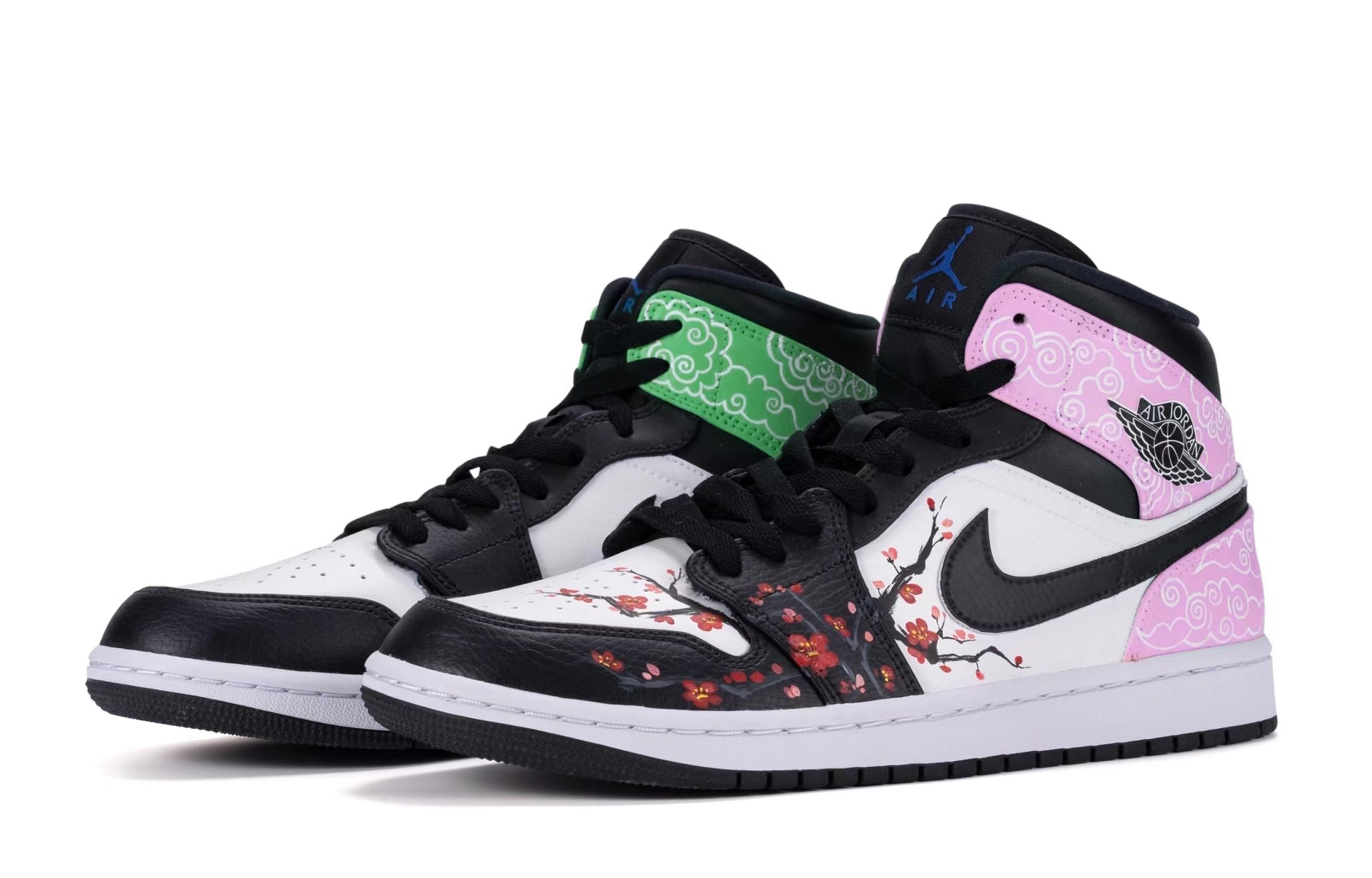 Jordan Air Jordan 1 Mid Slip Resistant Slip Resistant Mid top Vintage Basketball Shoes Women’s Black White Pink Green