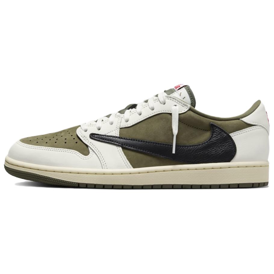 Jordan × Travis Scott Air Jordan 1 Barb 8.0 Low OG \"Medium Olive\" low-top retro basketball shoes, same style for men and women, beige green