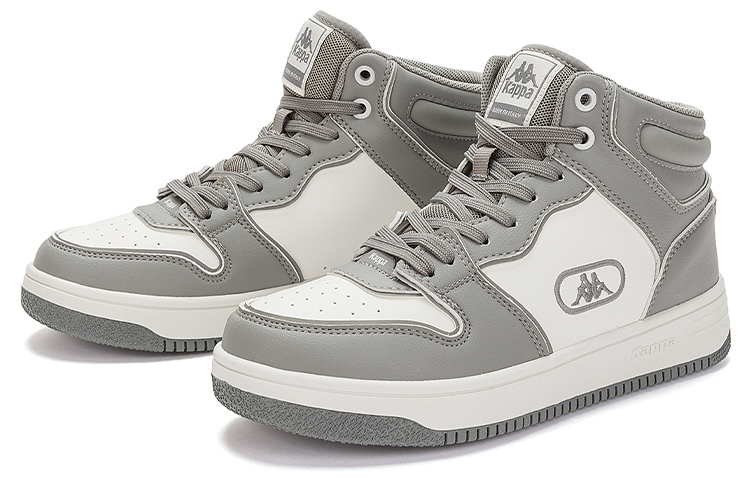 Kappa Abrasion Resistant Mid top Vintage Basketball Shoes Unisex Mushroom Gray Korean White