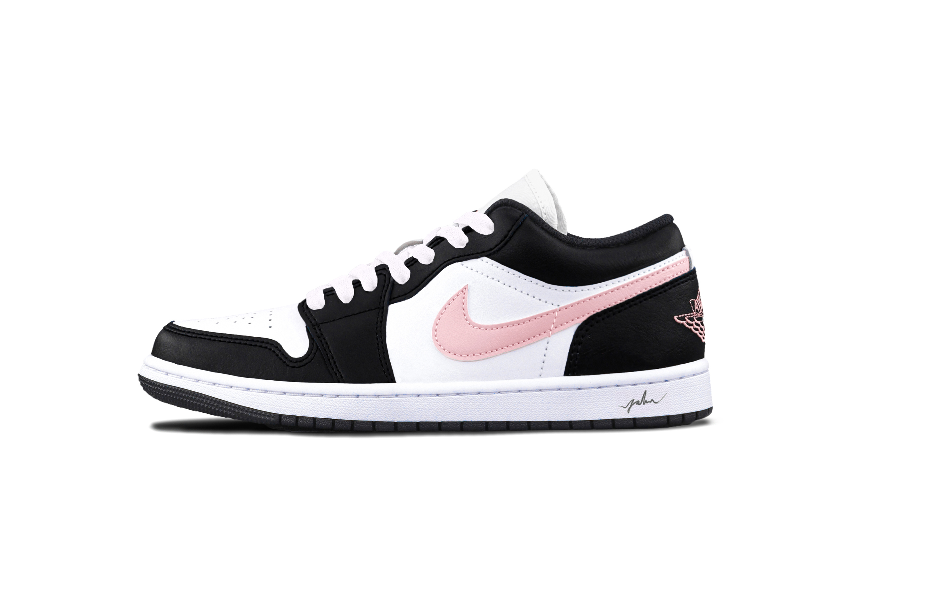 Jordan Air Jordan 1 Black Pink Toes Cushioning, Wear Resistant Low top Vintage Basketball Shoes Unisex Pink