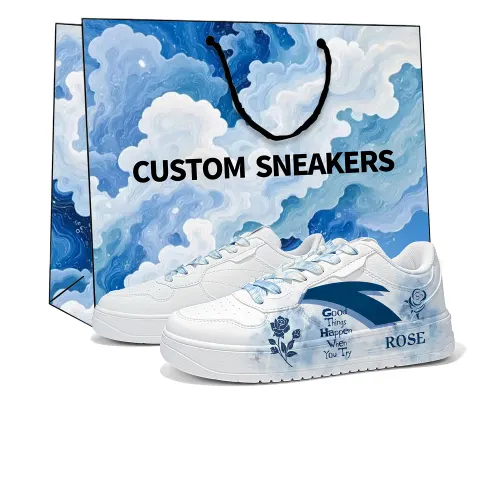 Anta Slip Resistant, Lightweight, And Breathable Low top Skateboard Shoes Unisex White Blue