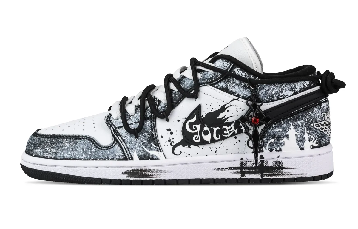 Jordan Air Jordan 1 Haunted Castle Low top Vintage Basketball Shoes Unisex Black White