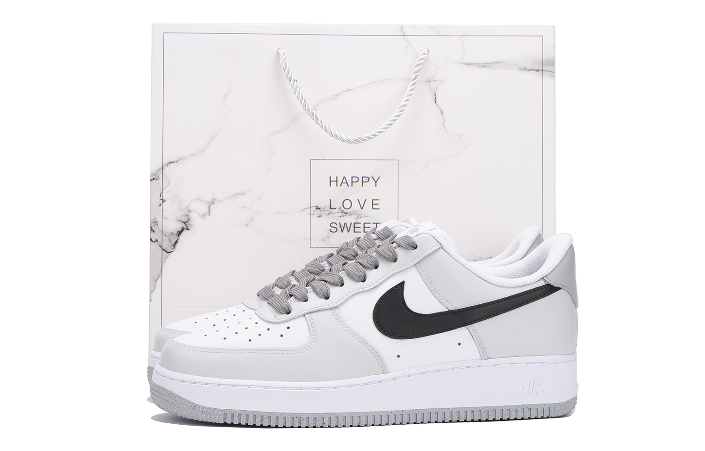 Nike Air Force 1 Coverage Slip Resistant Low top Skateboard Shoes Men's White Gray Black