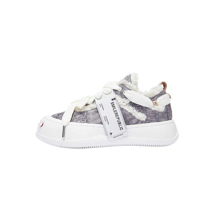 SMILEREPUBLIC Open Ended Smiling Collection Silver Frost Rose Height Increasing Low top Canvas Shoes Unisex Gray