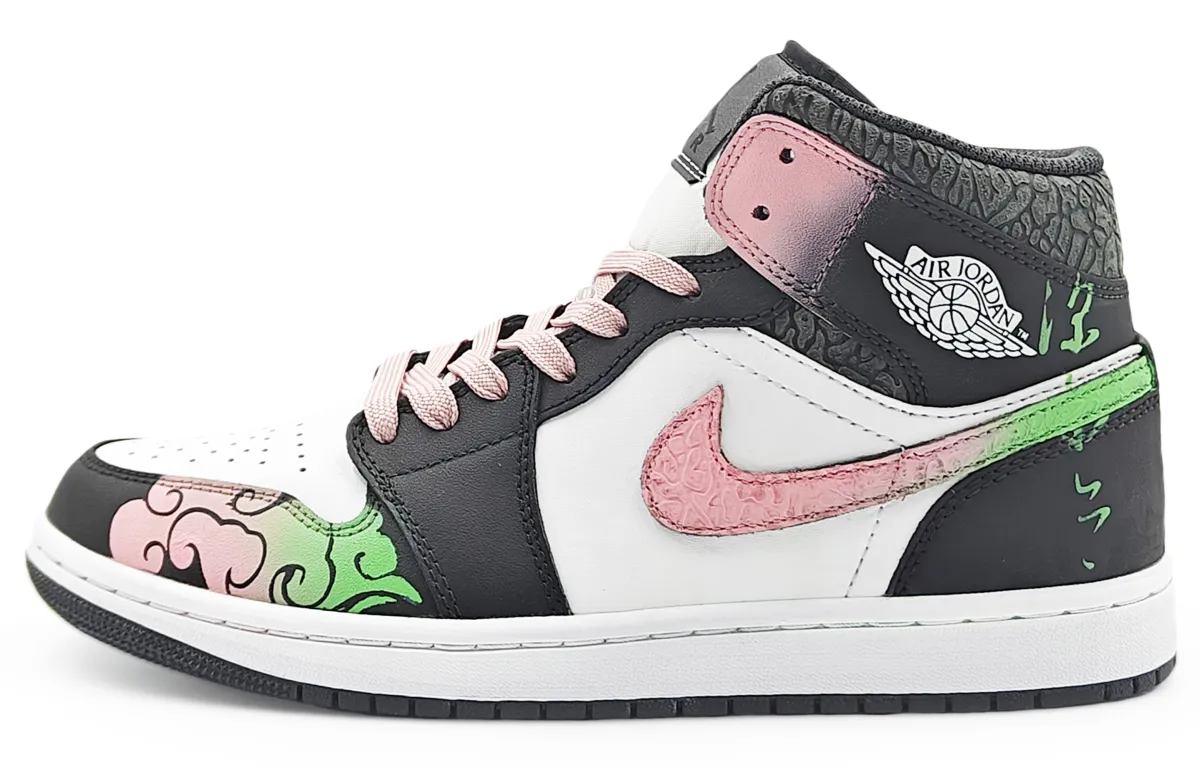 Jordan Air Jordan 1 Abrasion Resistant Mid top Vintage Basketball Shoes Men's Pink Green