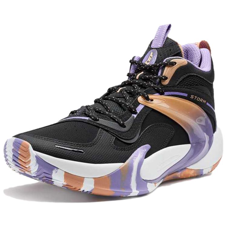 XTEP Cushioning Slip Resistant Abrasion Resistant High top Basketball Shoes Men’s Black Purple Pink