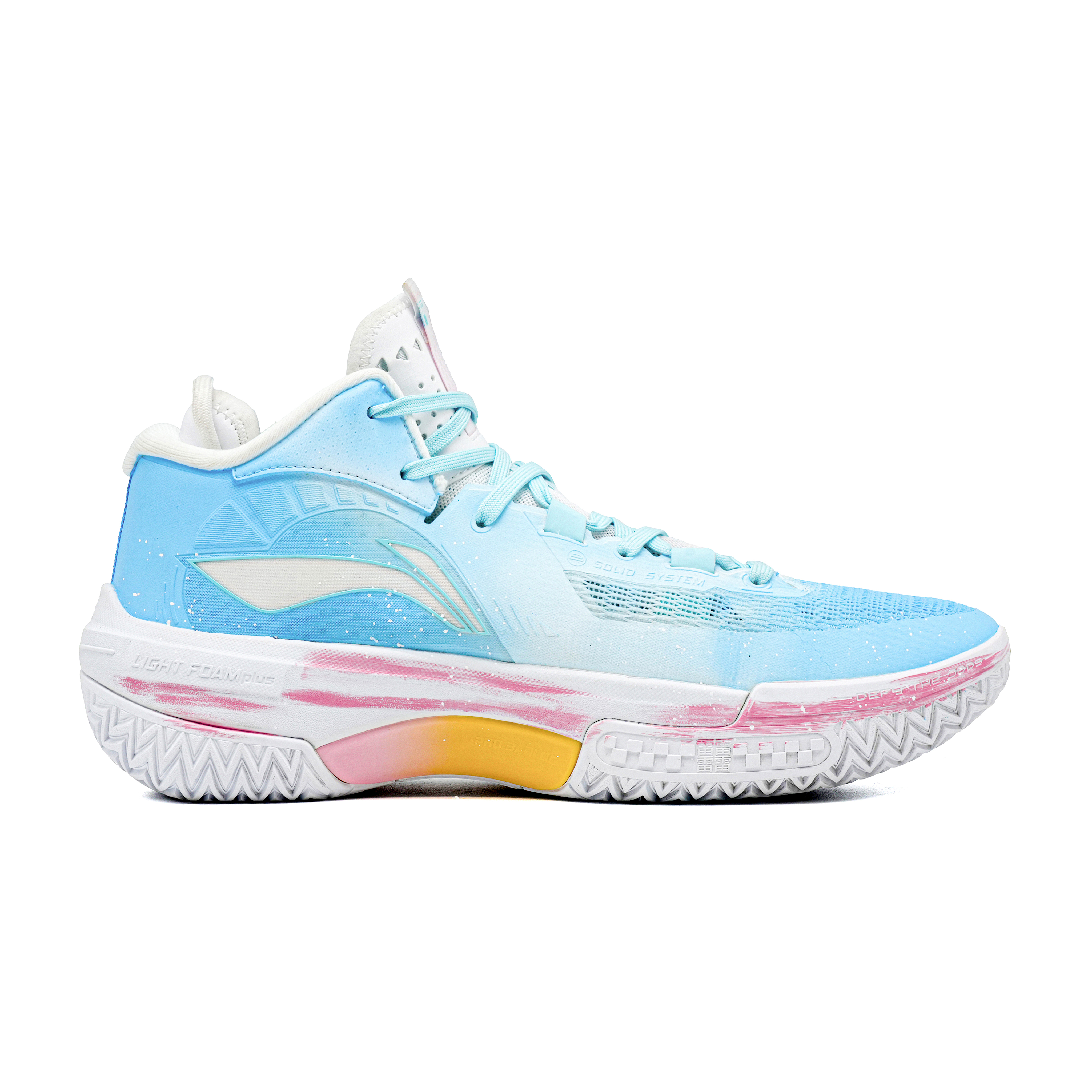 Li Ning Jie Ao Cushioning Slip Resistant Mid top Basketball Shoes Men’s Blue Pink