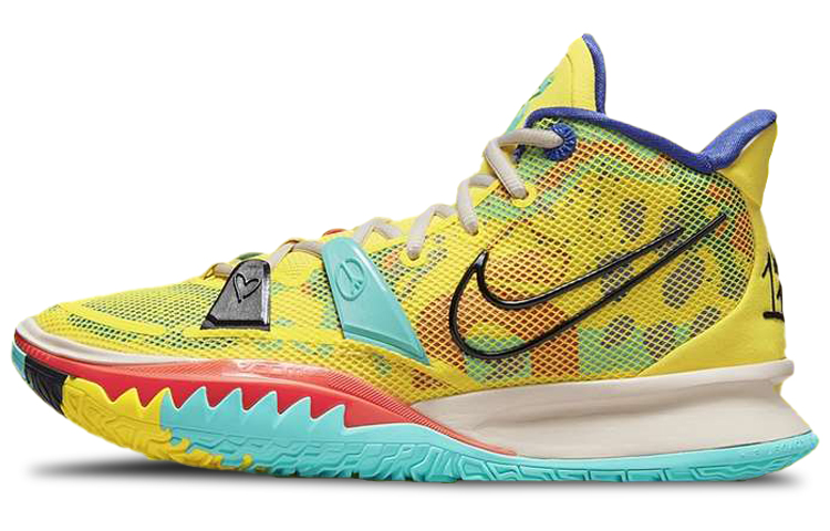 Nike Kyrie 7 Peace and Love Mid-top Air Zoom practical basketball shoes for men and women, lemon yellow