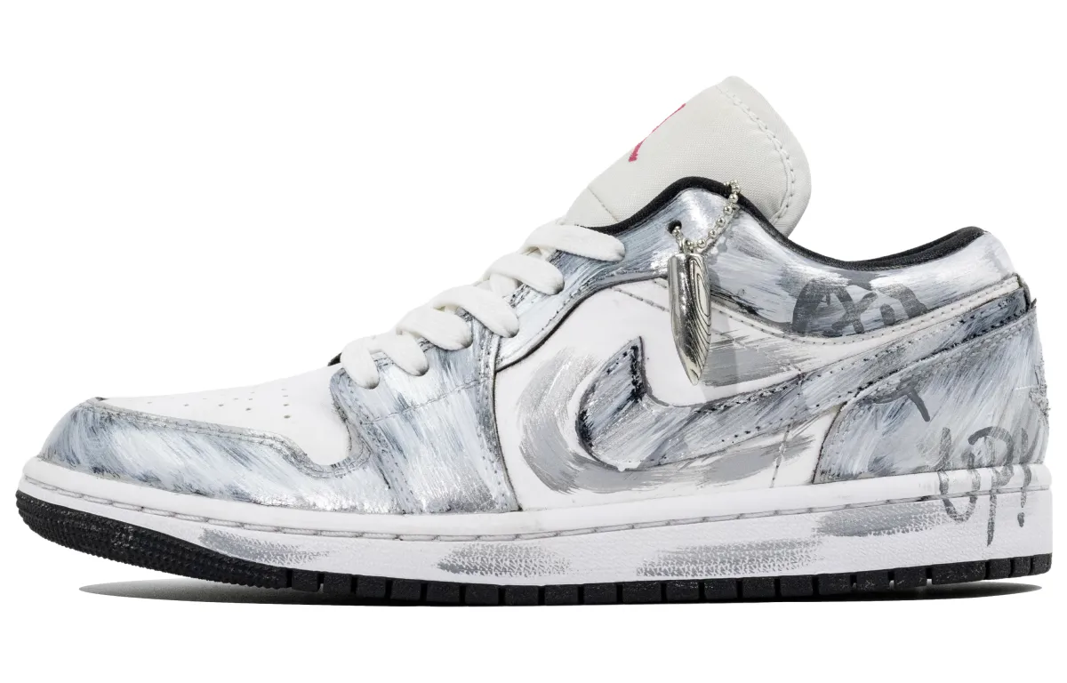 Jordan Air Jordan 1 Lunar Mail, Silver Bullet Cushioning Low top Vintage Basketball Shoes Unisex Gray Silver