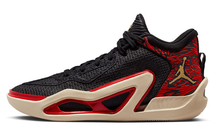 Jordan Tatum 1 PF Tatum Generation \"Zoo\" Zoo Fashion Versatile Shock Absorbing Anti-Slip Mid-top Basketball Shoes Men's Black Gold Red Domestic Version
