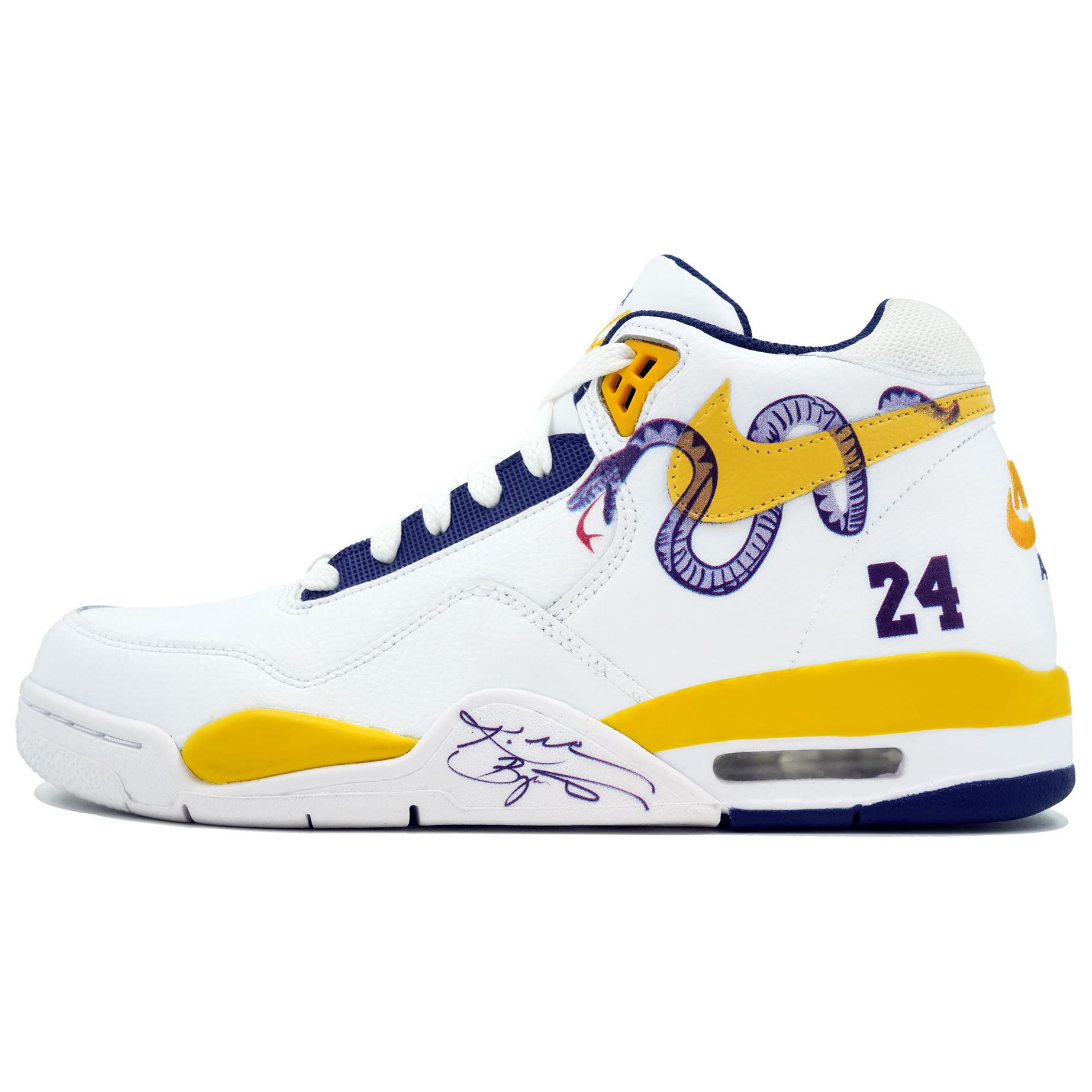 Nike Flight Legacy Kaleidoscope, Purple Gold Black Mamba, Box Mid top Vintage Basketball Shoes Men’s Yellow White