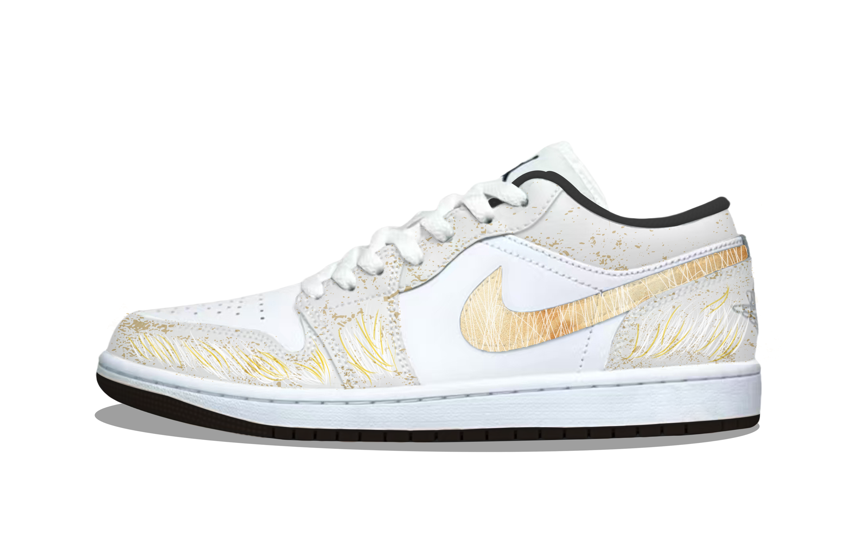 Jordan Air Jordan 1 Gold Sagittarius Abrasion Resistant Low top Vintage Basketball Shoes Men’s White Gold