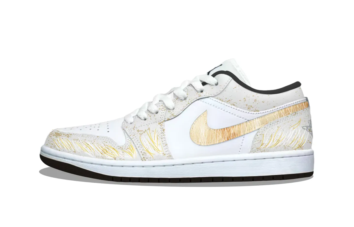 Jordan Air Jordan 1 Gold Sagittarius Abrasion Resistant Low top Vintage Basketball Shoes Men's White Gold