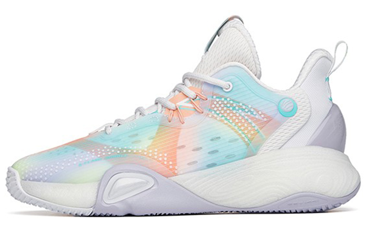 ANTA Bubble Bomb Basketball Shoes Men's Low Top Ivory White/Fluorescent Aqua/Light Rainbow Pink
