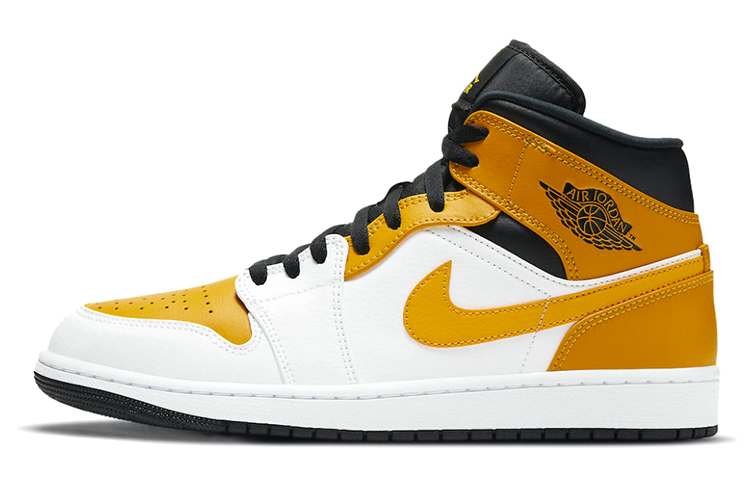 Jordan Air Jordan 1 mid \"university gold\" trend mid-top retro basketball shoes men's black and yellow