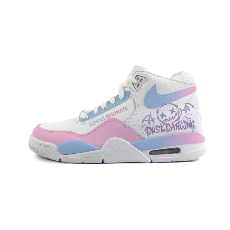 Nike Flight Legacy Slip Resistant Abrasion Resistant Mid top Vintage Basketball Shoes Unisex White Pink Blue