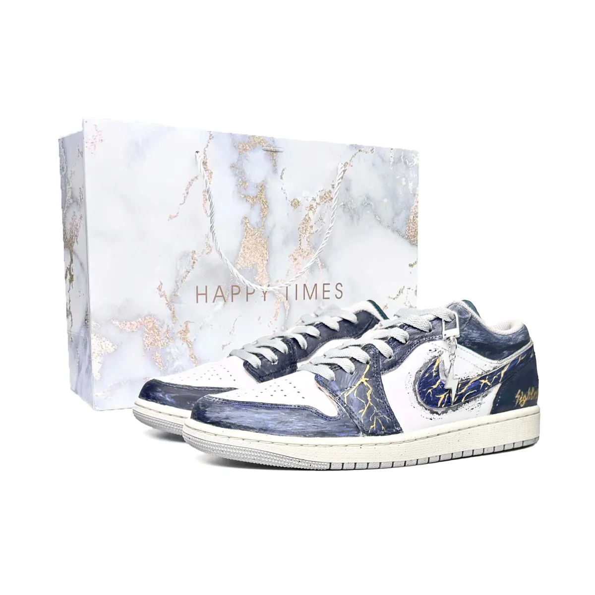 Jordan Air Jordan 1 Special Shopping Bag, Purple Gold Storm Abrasion Resistant Low top Vintage Basketball Shoes Unisex