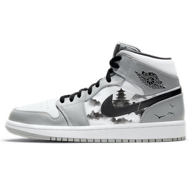 Jordan Air Jordan 1 Cushioning Anti-Slip And Wear-Resistant Mid-Top Vintage Basketball Shoes Men’s Smoke Gray White