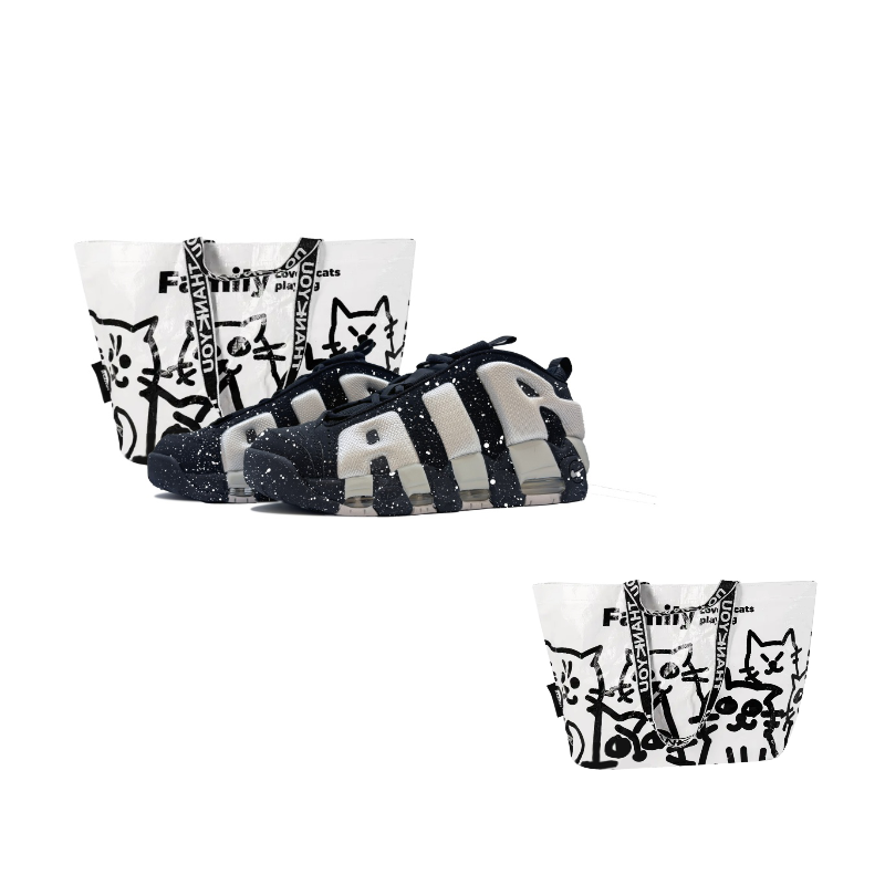 Nike Air More Uptempo Slip Resistant Abrasion Resistant Low top Basketball Shoes Unisex Black White