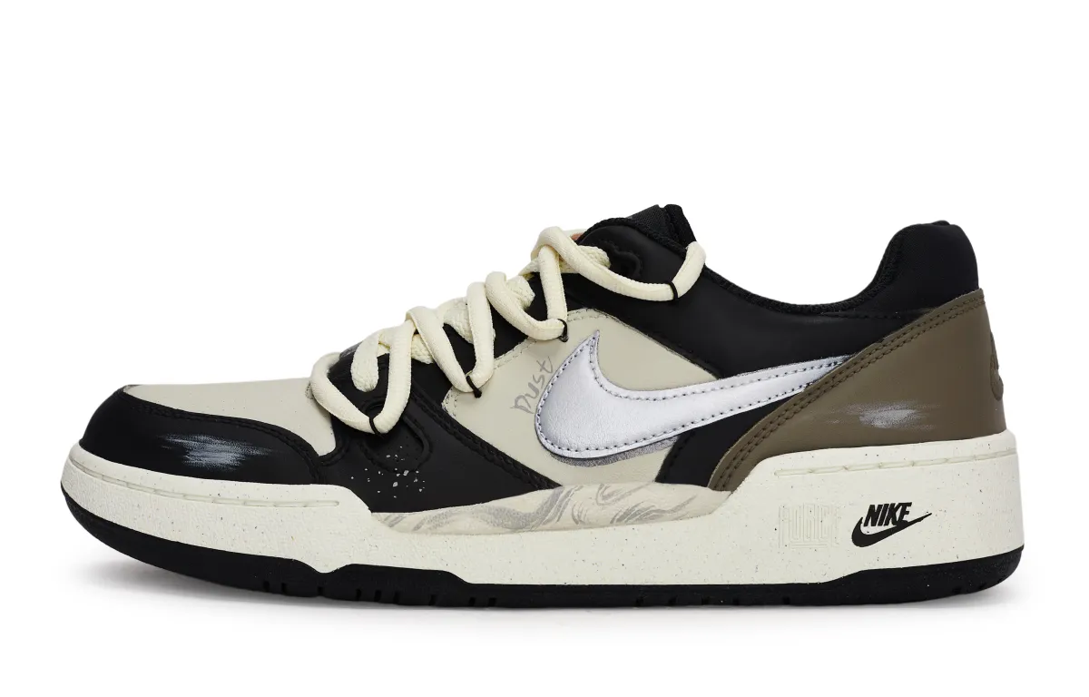 Nike Full Force REGO Hot Dog, Flashing Silver Wings Abrasion Resistant Low top Skateboard Shoes Men's Black White Gray