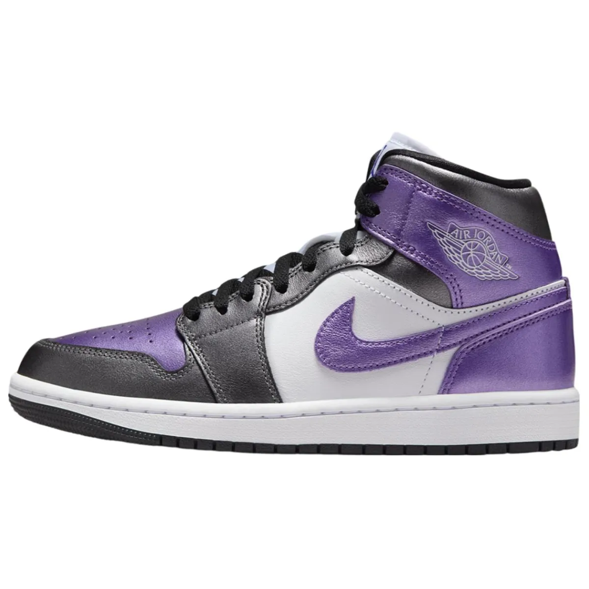 Jordan Air Jordan 1 Slip Resistant Abrasion Resistant Mid top Vintage Basketball Shoes Women's Silver White Purple
