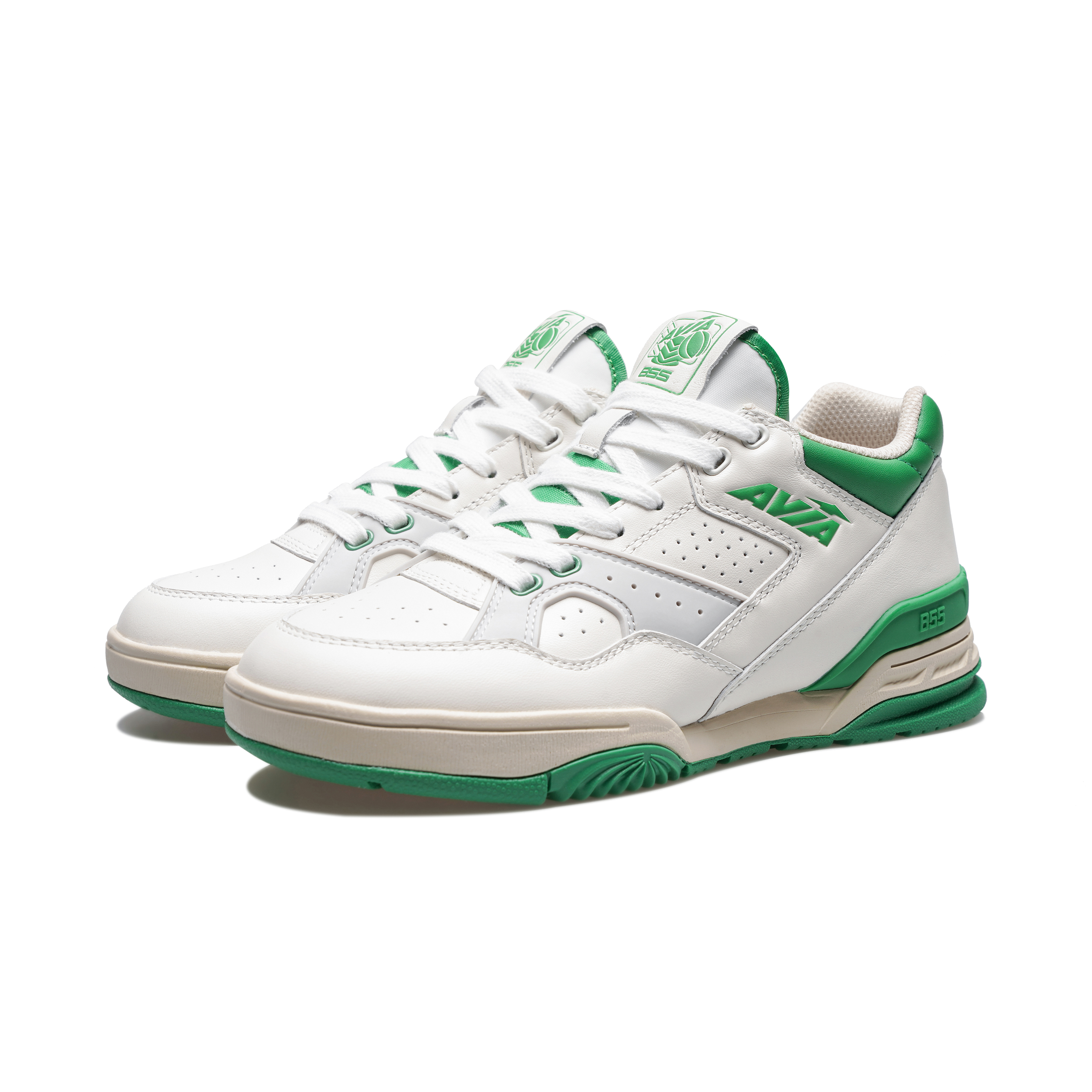 AVIA 855L Top Grain Cow Leather Cushioning, Wear Resistant Low top Vintage Basketball Shoes Women’s White Green