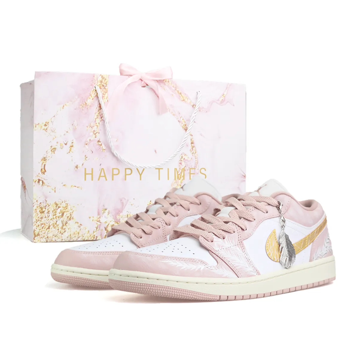 Jordan Air Jordan 1 Pink Feather Light Song Shopping Bag AJ1 Low Abrasion Resistant Low top Vintage Basketball Shoes