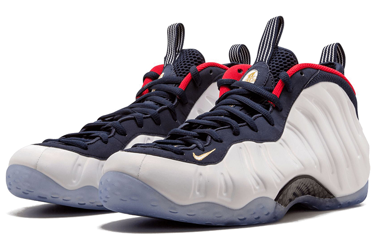 Мужские кроссовки Nike Foamposite One olympic OG (бело-синие) — 黑曜石/大学红/金属黄金/白 — фото 2