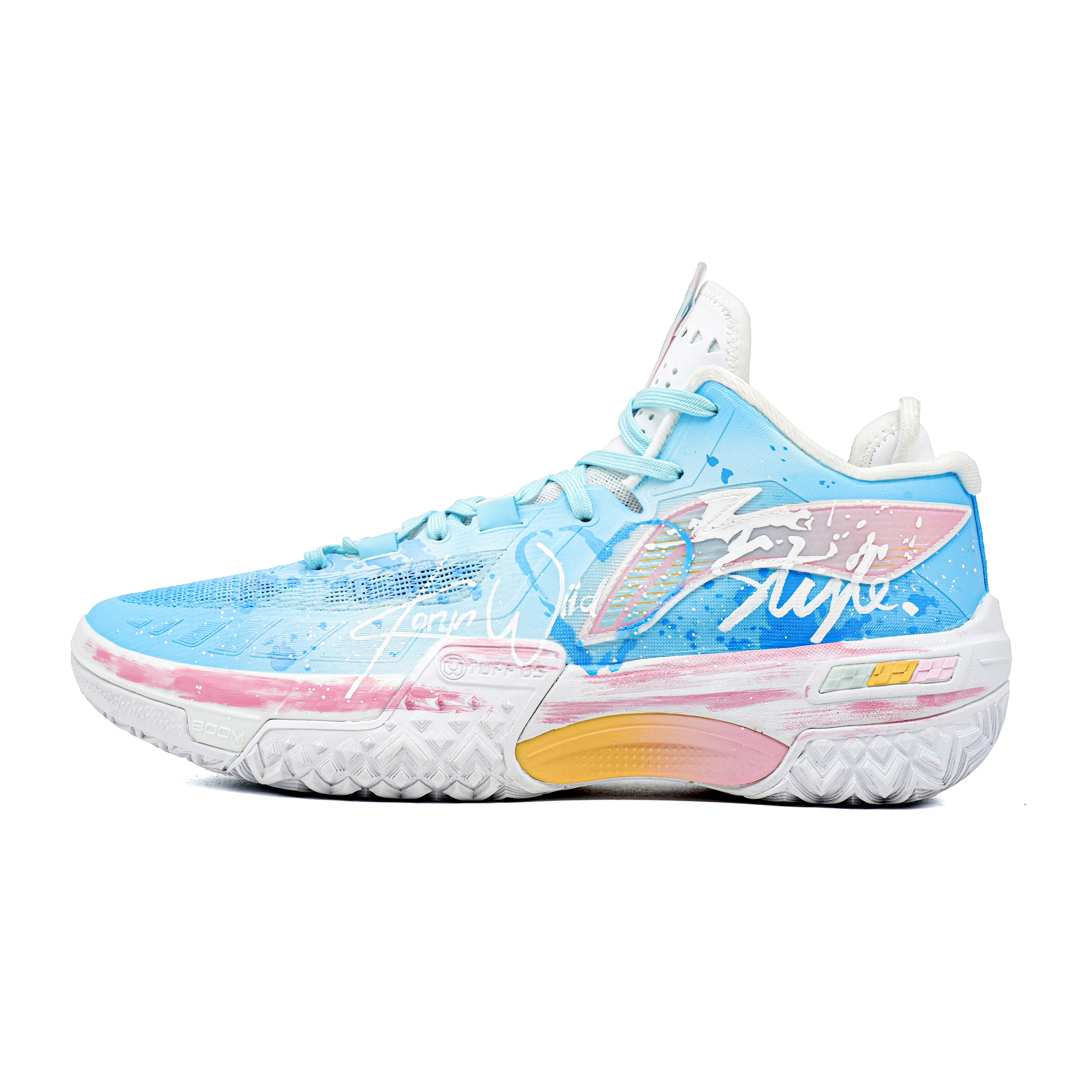 Li Ning Jie Ao Cushioning Slip Resistant Mid top Basketball Shoes Men’s Blue Pink