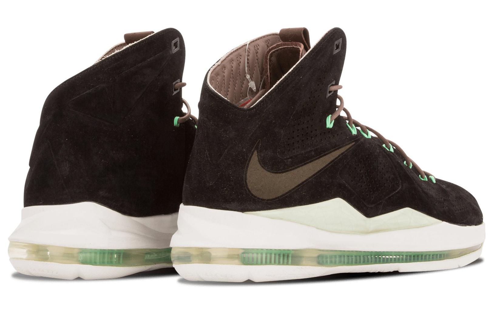 Мужские кроссовки Nike LeBron 10 EXT Black Suede OG (черные) — 黑/黑/暗棕/绿碧玺 — фото 5