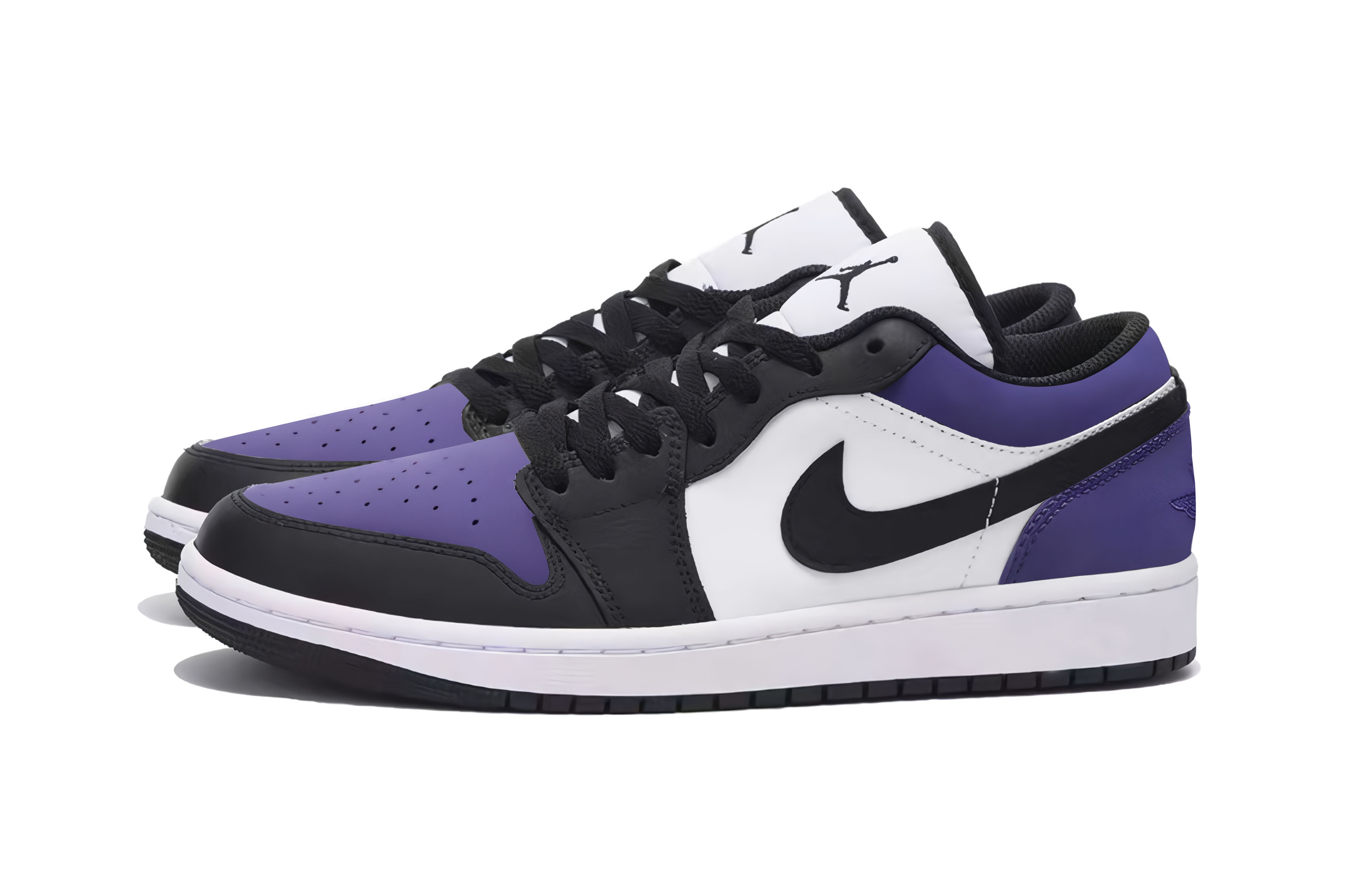 Jordan Air Jordan 1 Leather Cushioning, Wear Resistant Low top Vintage Basketball Shoes Men’s Black Purple