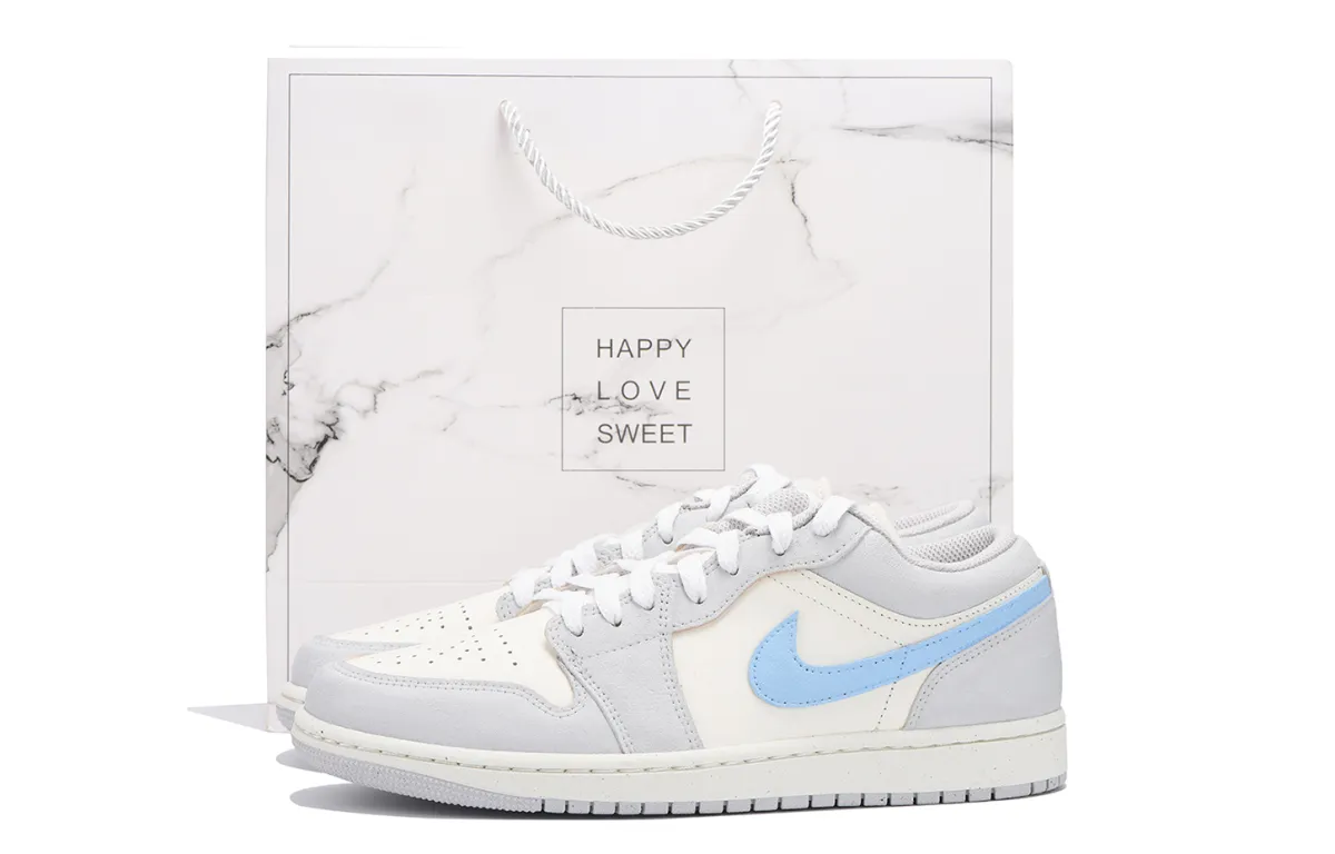 Jordan Air Jordan 1 Slip Resistant Coverage Cushioning Low top Vintage Basketball Shoes Unisex Blue Gray