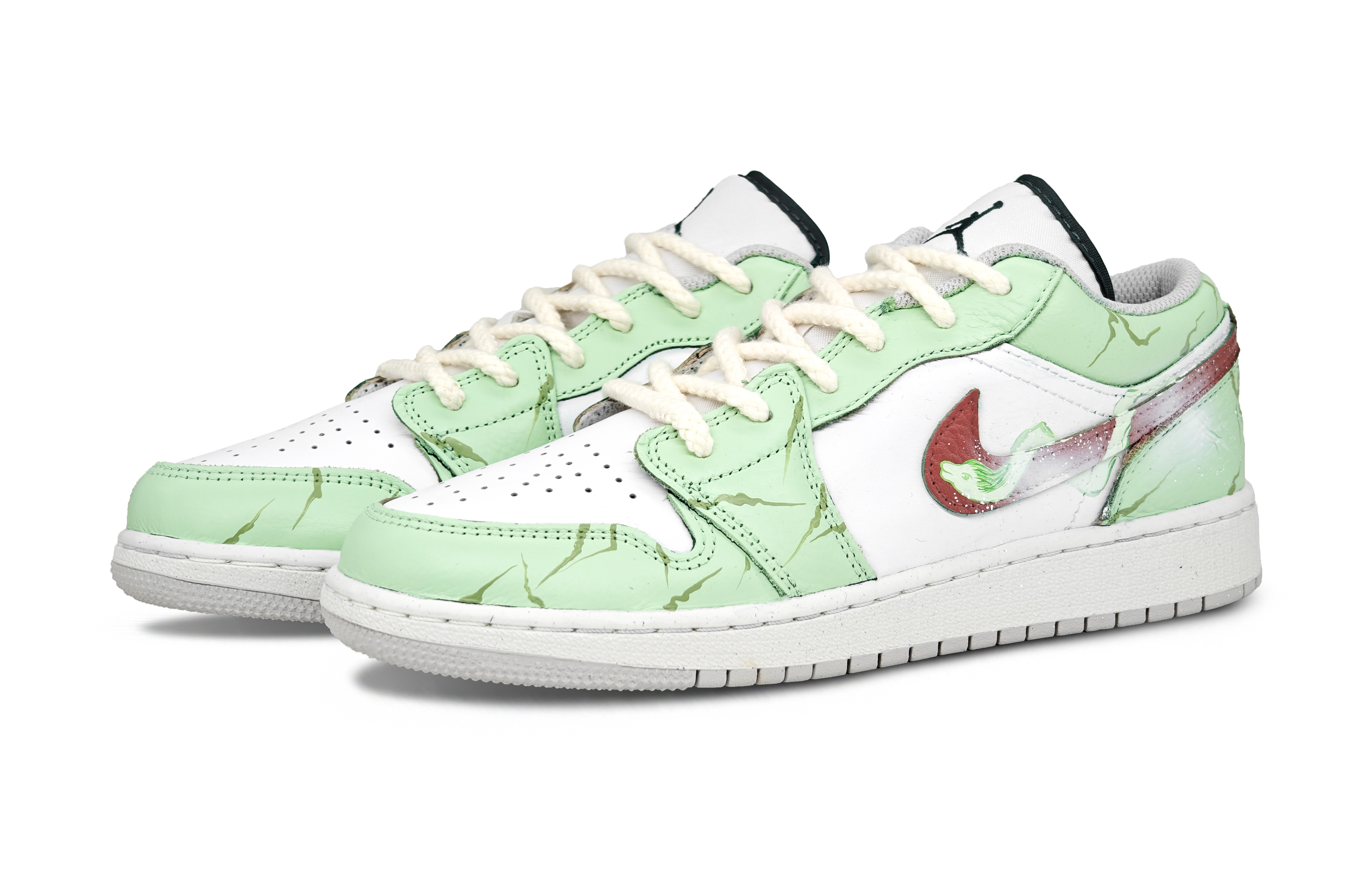 Jordan Air Jordan 1 Pine Shadow Cyan Abrasion Resistant Low top Vintage Basketball Shoes Men’s White Green