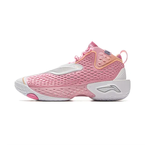 LiNing BadFive 5 Slip Resistant, Abrasion Resistant, Breathable, Rebound Grip Mid Top Basketball Shoes Men's Pink White