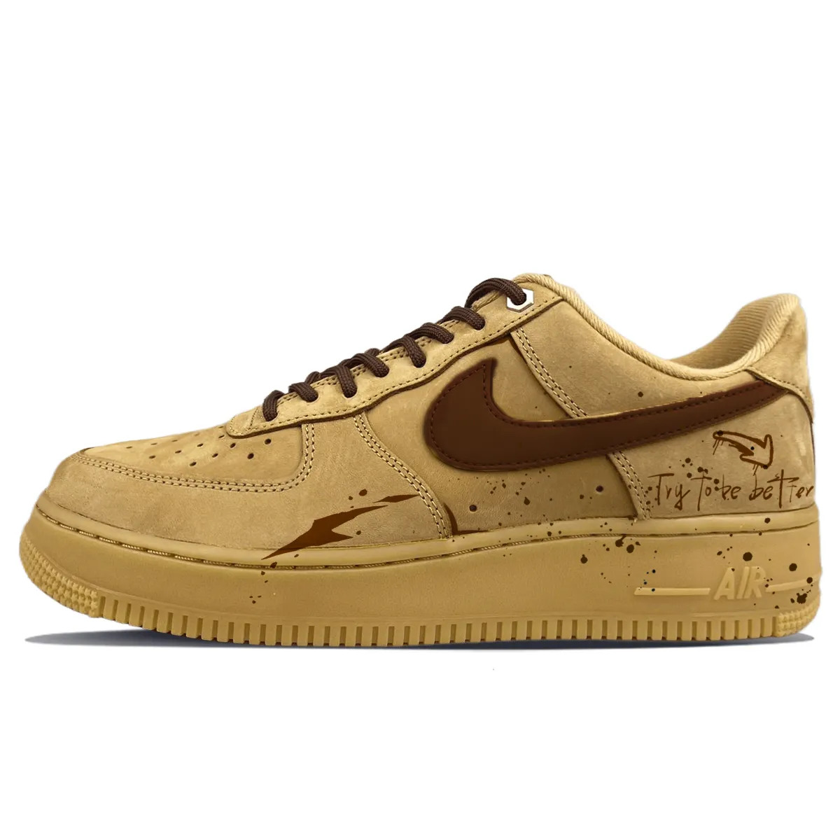 Nike Air Force 1 Slip Resistant, Abrasion Resistant, Lightweight Low top Skateboard Shoes Unisex Light Brown