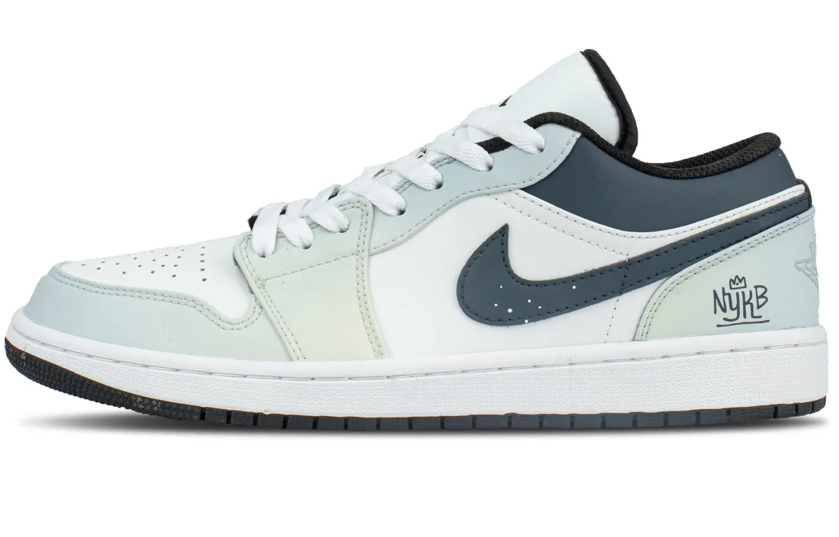 Jordan Air Jordan 1 Synthetic Leather Abrasion Resistant Low top Vintage Basketball Shoes Unisex White Green Blue