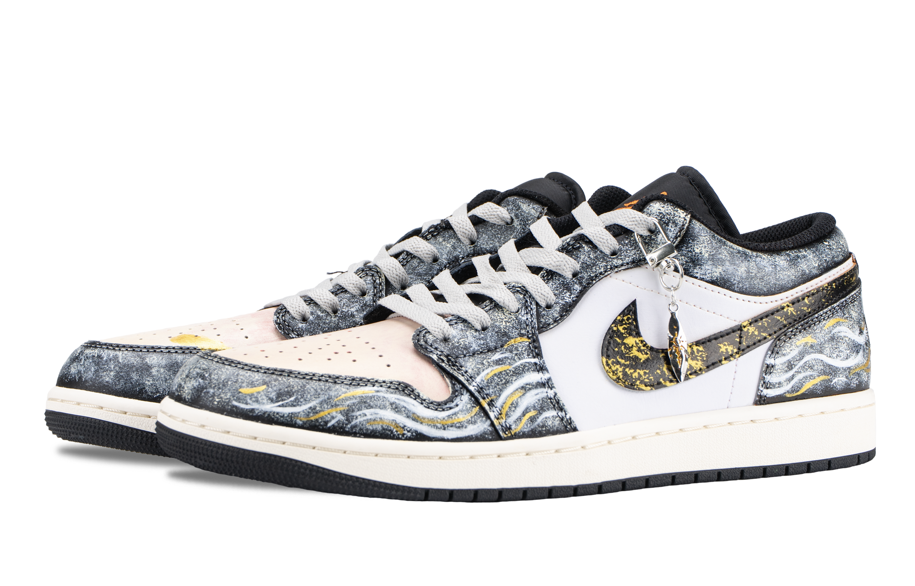 Jordan Air Jordan 1 Starry Sea Pearl Abrasion Resistant Low top Vintage Basketball Shoes Unisex Gray Gold