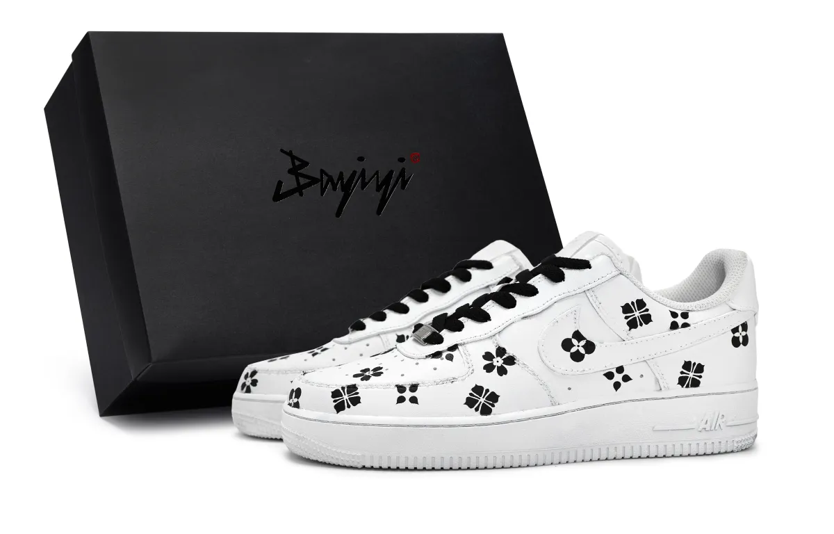 Nike Air Force 1 Slip Resistant Abrasion Resistant Low top Skateboard Shoes Unisex Black White
