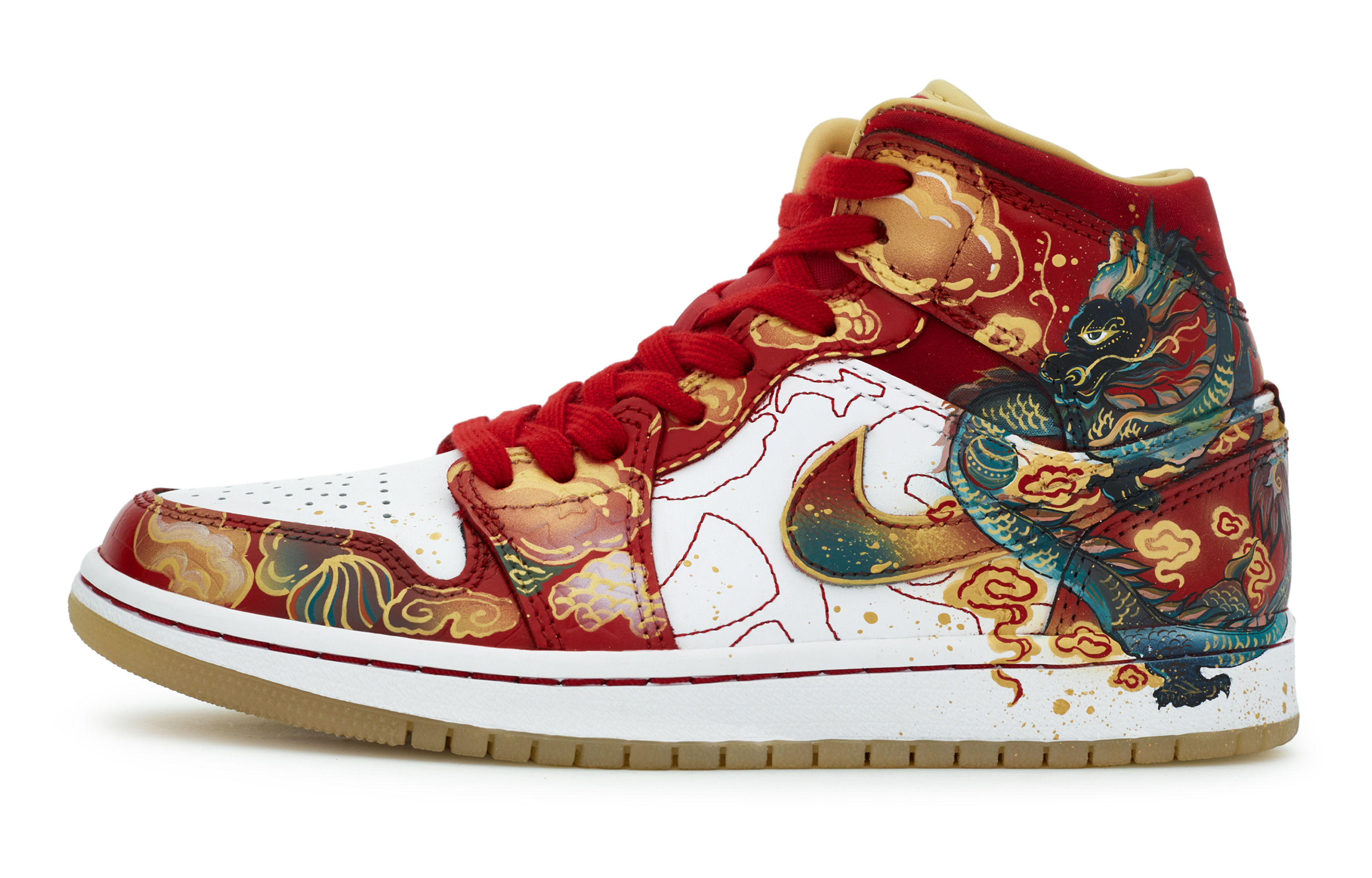 Jordan Air Jordan 1 811 Manufacturing, Wealth And Prosperity Dragon Cushioning Mid top Vintage Basketball Shoes Unisex