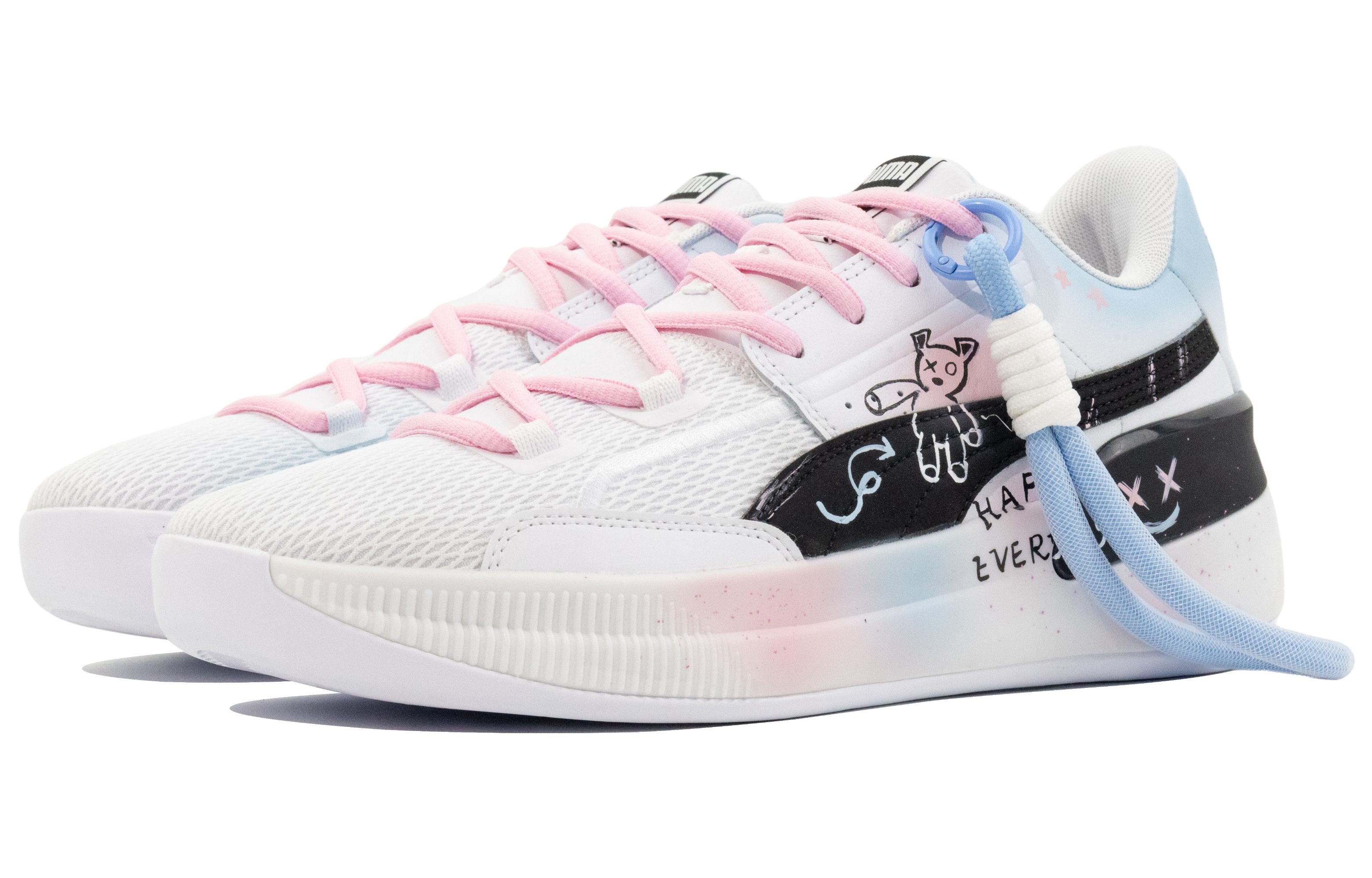 PUMA Clyde Hardwood Team Enjoy The Thrill Of Trying Abrasion Resistant Low top Basketball Shoes Men’s Pink Blue