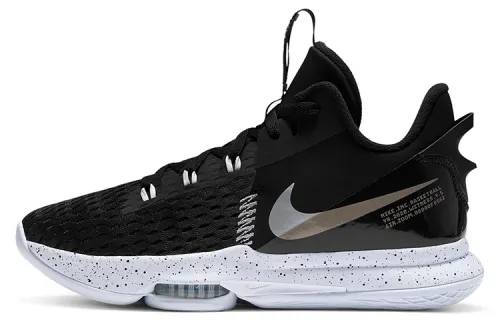 Nike Witness 5 Lebron fabric TPU shock-absorbing, anti-slip, wear-resistant, impact-resistant, middle-top basketball shoes, men and women, black and white, foreign version