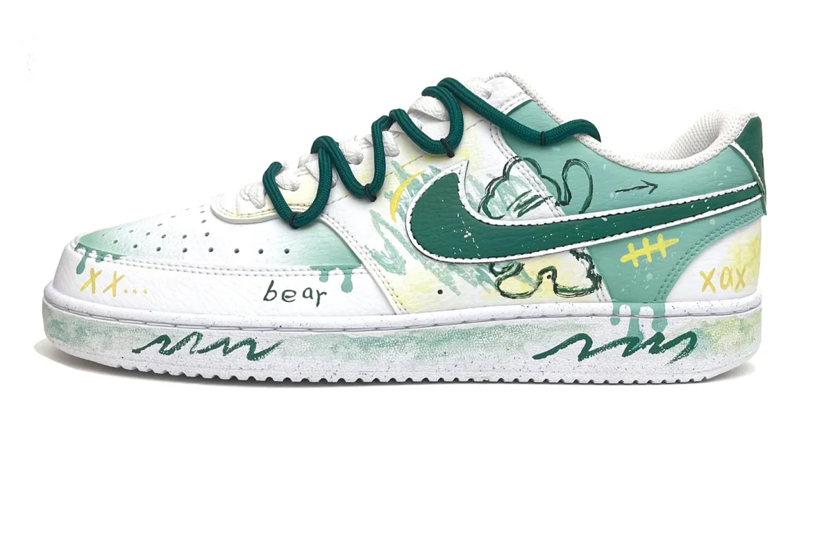 Nike Court Vision 1 Bear's Daydream Cushioning Abrasion Resistant Low top Skateboard Shoes Men's Green Yellow