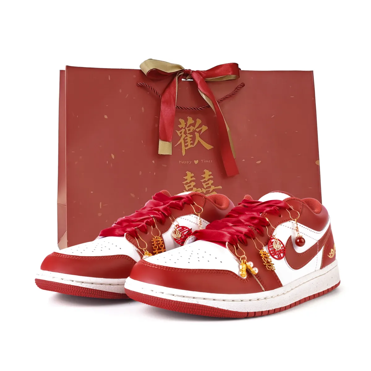 Jordan Air Jordan 1 Eternal Love Slip Resistant Abrasion Resistant Low top Vintage Basketball Shoes Men's White Red