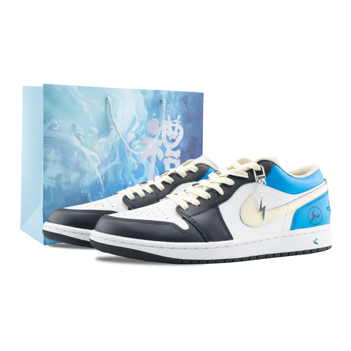 Jordan Air Jordan 1 Lightning 2.0 Abrasion Resistant Low top Vintage Basketball Shoes Unisex White Blue Black
